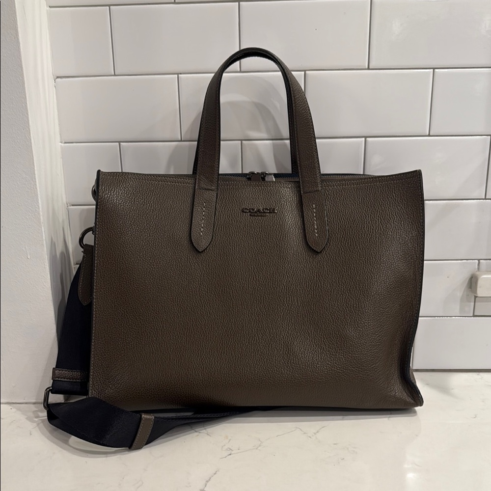 Coach Charlie Brief Dark Olive Leather Briefcase
